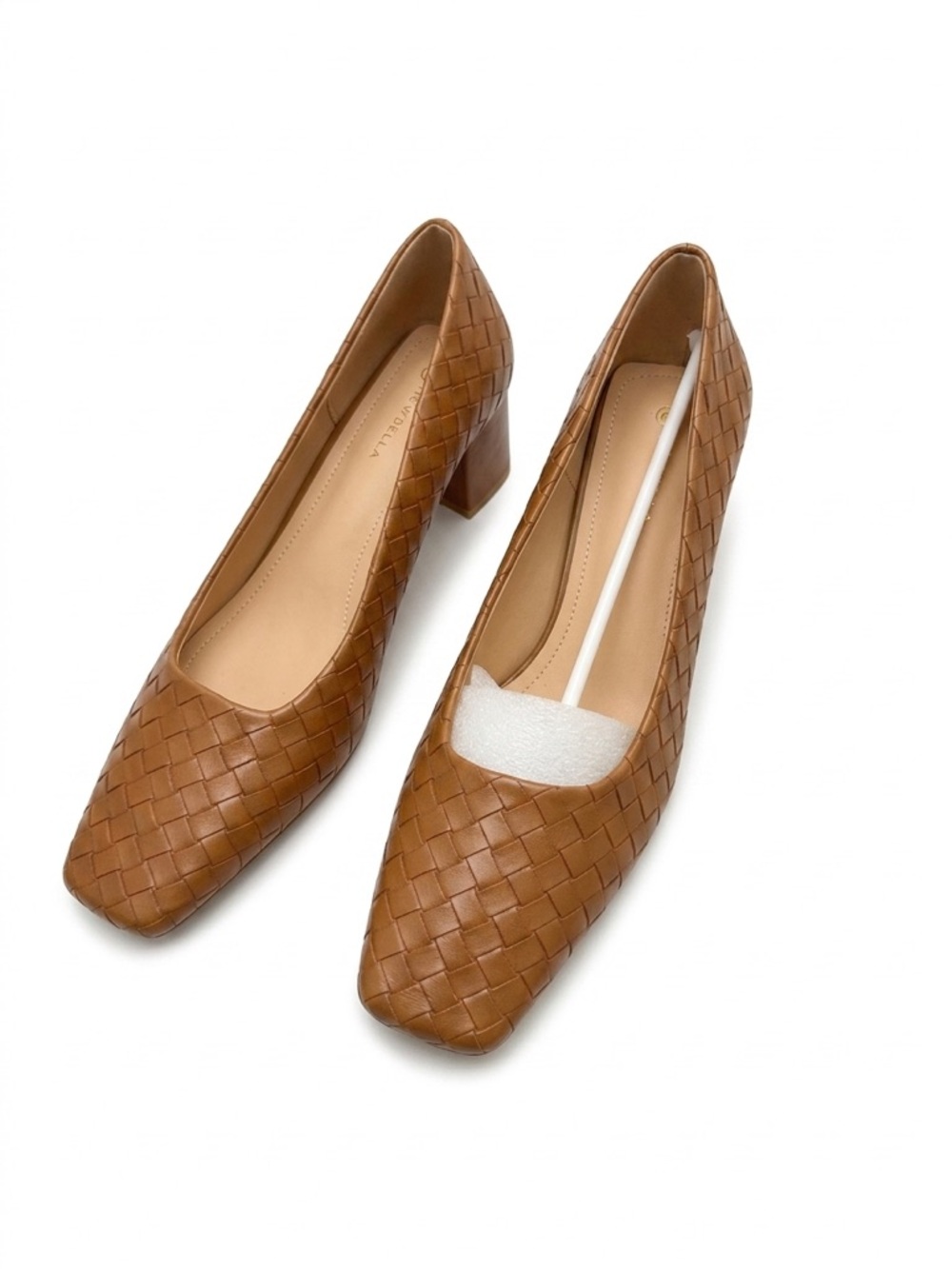 Woven Block Heel Pump in Brown - Picture 4 of 5